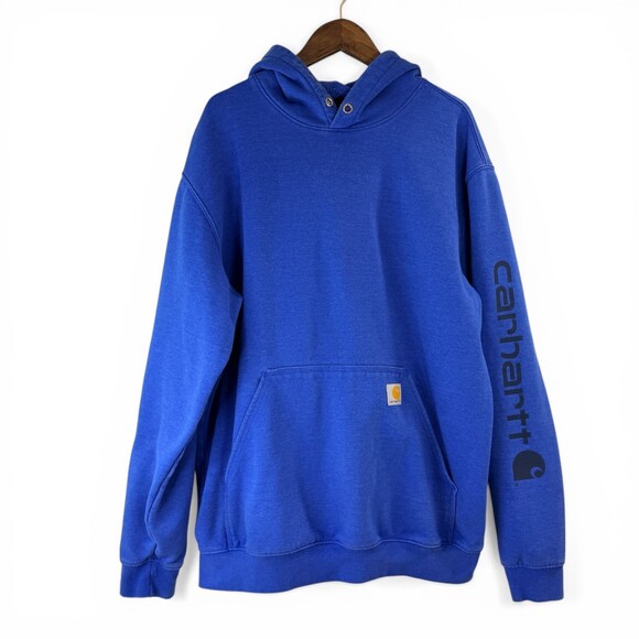 Carhartt Other - Carhartt K288 Men's L Blue Loose Fit Logo Sleeve Pullover Hoodie Sweatshirt